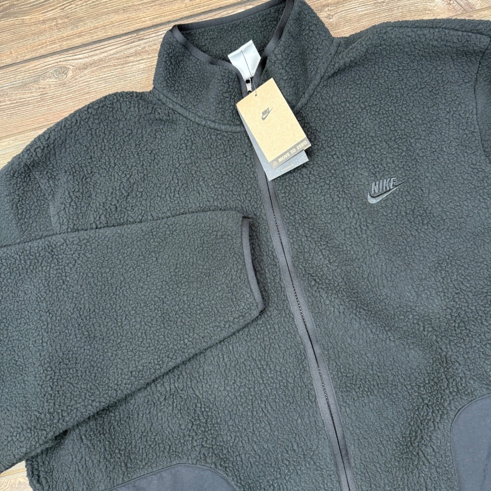 Nike Mens Full‎ Zip Fleece Jacket Black Sherpa Style FB8386-010 Size Large NEW